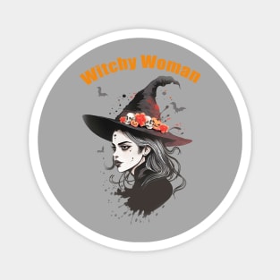 Witch Woman, Beautiful Witch, witch for cute Halloween, witch hat, spooky gothic Magnet